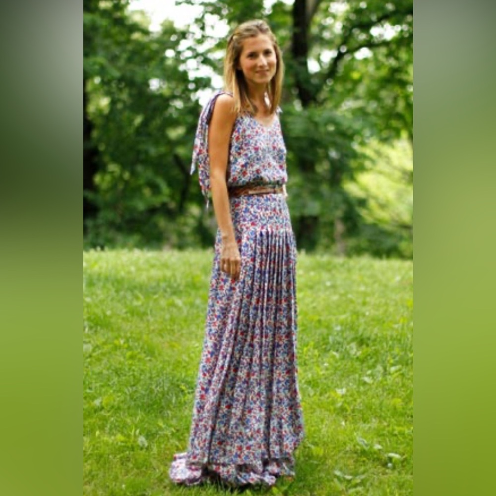 Tory Burch Pink and Blue Ruffled Tiered Sundress